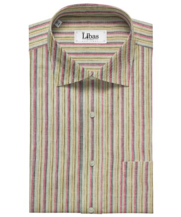 Burgoyne Men's 60 LEA Irish Linen Striped  Unstitched Shirting Fabric (Multicolor)