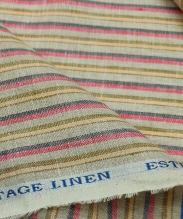 Burgoyne Men's 60 LEA Irish Linen Striped  Unstitched Shirting Fabric (Multicolor)