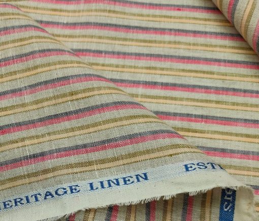 Burgoyne Men's 60 LEA Irish Linen Striped  Unstitched Shirting Fabric (Multicolor)