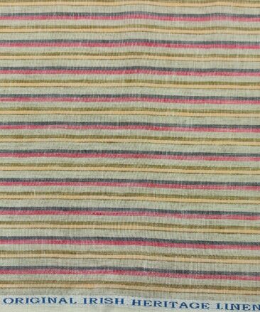 Burgoyne Men's 60 LEA Irish Linen Striped  Unstitched Shirting Fabric (Multicolor)