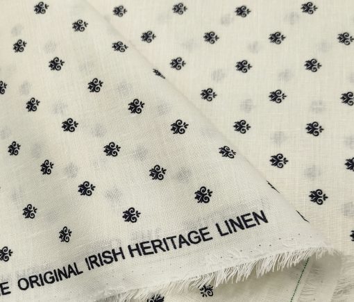 Burgoyne Men's 60 LEA Irish Linen Printed  Unstitched Shirting Fabric (Milky White)