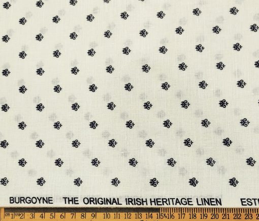 Burgoyne Men's 60 LEA Irish Linen Printed  Unstitched Shirting Fabric (Milky White)