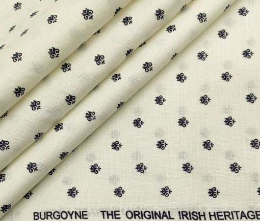 Burgoyne Men's 60 LEA Irish Linen Printed  Unstitched Shirting Fabric (Milky White)