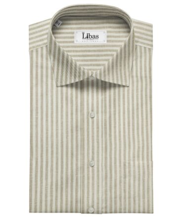 Burgoyne Men's 60 LEA Irish Linen Striped  Unstitched Shirting Fabric (Milky White & Brown)