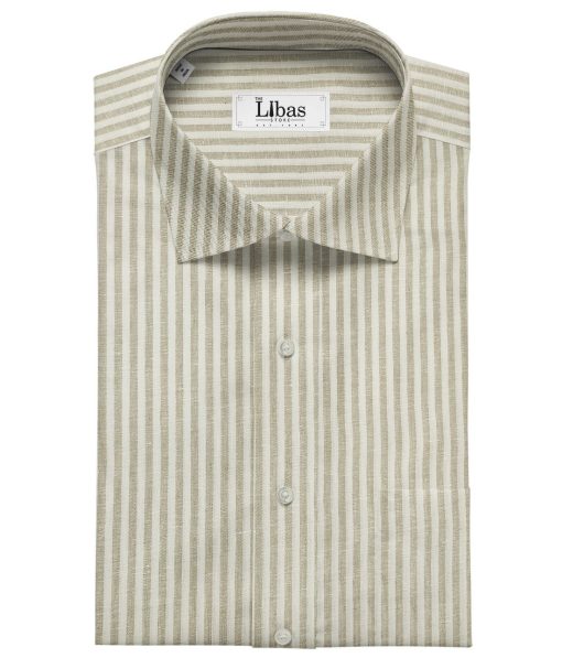 Burgoyne Men's 60 LEA Irish Linen Striped  Unstitched Shirting Fabric (Milky White & Brown)