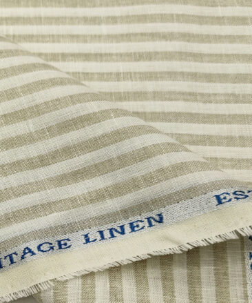 Burgoyne Men's 60 LEA Irish Linen Striped  Unstitched Shirting Fabric (Milky White & Brown)