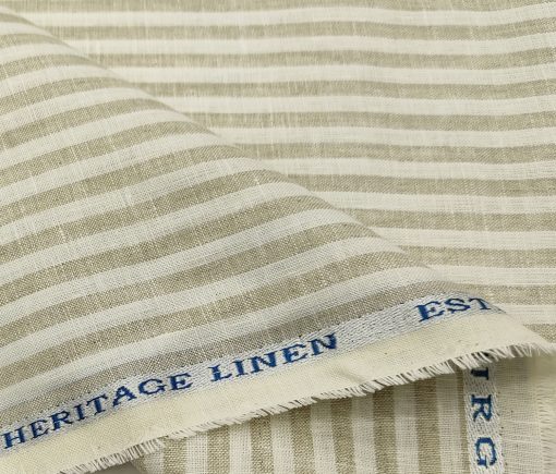 Burgoyne Men's 60 LEA Irish Linen Striped  Unstitched Shirting Fabric (Milky White & Brown)