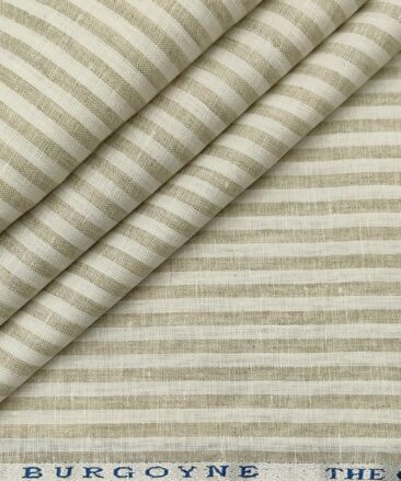 Burgoyne Men's 60 LEA Irish Linen Striped  Unstitched Shirting Fabric (Milky White & Brown)