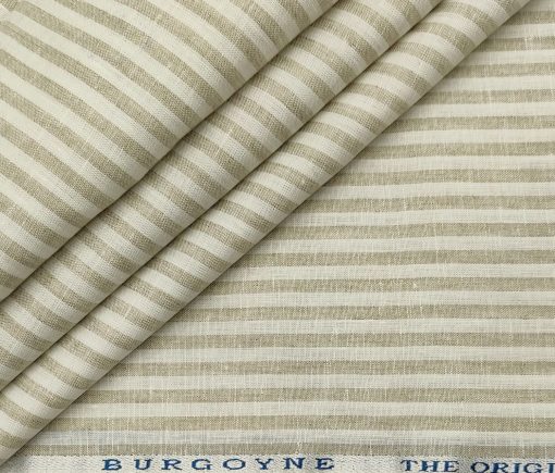 Burgoyne Men's 60 LEA Irish Linen Striped  Unstitched Shirting Fabric (Milky White & Brown)