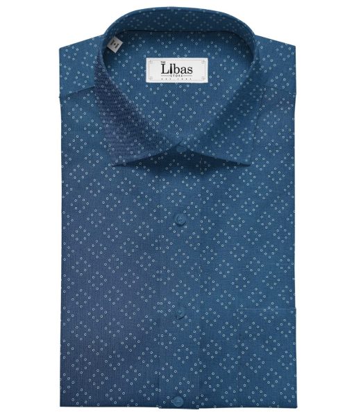 Burgoyne Men's 60 LEA Irish Linen Printed  Unstitched Shirting Fabric (Royal Blue)