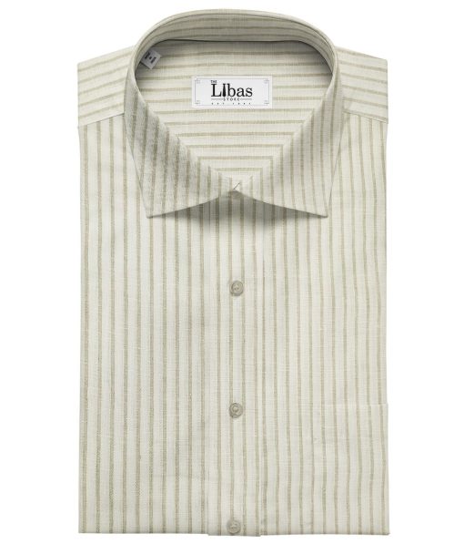 Burgoyne Men's 60 LEA Irish Linen Striped  Unstitched Shirting Fabric (White)