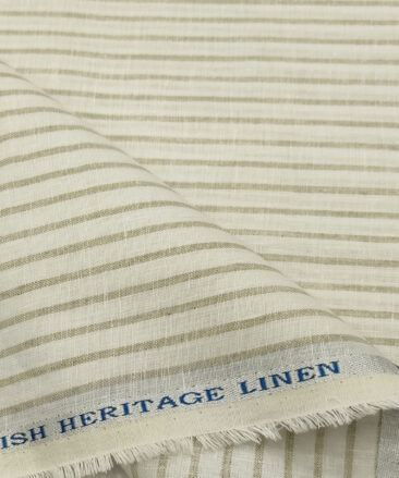 Burgoyne Men's 60 LEA Irish Linen Striped  Unstitched Shirting Fabric (White)