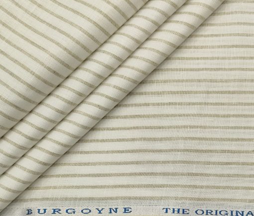 Burgoyne Men's 60 LEA Irish Linen Striped  Unstitched Shirting Fabric (White)