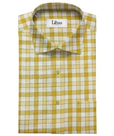 Burgoyne Men's 60 LEA Irish Linen Checks  Unstitched Shirting Fabric (Mustard Yellow)