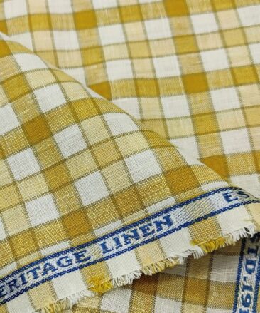 Burgoyne Men's 60 LEA Irish Linen Checks  Unstitched Shirting Fabric (Mustard Yellow)