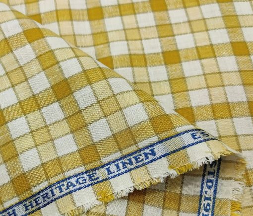 Burgoyne Men's 60 LEA Irish Linen Checks  Unstitched Shirting Fabric (Mustard Yellow)