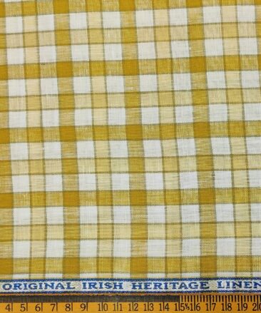 Burgoyne Men's 60 LEA Irish Linen Checks  Unstitched Shirting Fabric (Mustard Yellow)