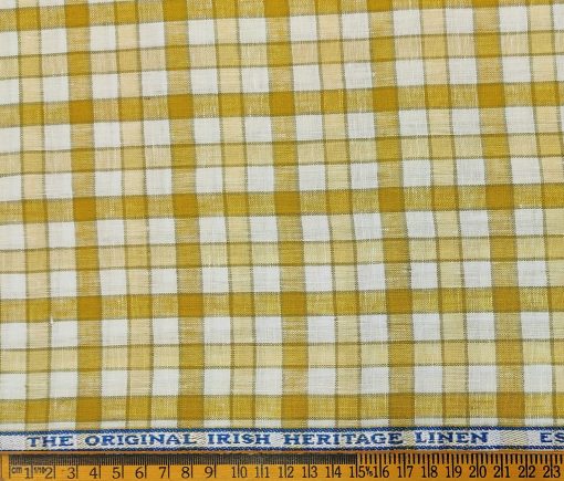 Burgoyne Men's 60 LEA Irish Linen Checks  Unstitched Shirting Fabric (Mustard Yellow)