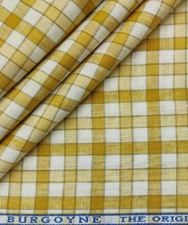 Burgoyne Men's 60 LEA Irish Linen Checks  Unstitched Shirting Fabric (Mustard Yellow)