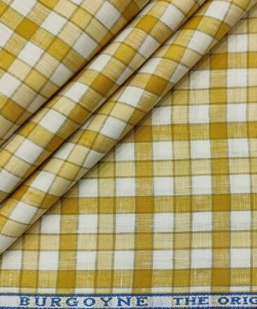 Burgoyne Men's 60 LEA Irish Linen Checks  Unstitched Shirting Fabric (Mustard Yellow)