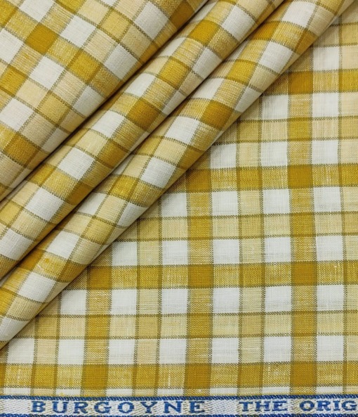 Burgoyne Men's 60 LEA Irish Linen Checks  Unstitched Shirting Fabric (Mustard Yellow)