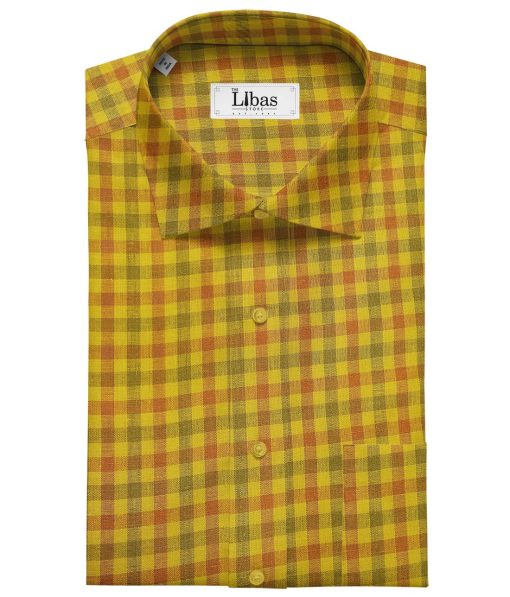 Burgoyne Men's 60 LEA Irish Linen Checks  Unstitched Shirting Fabric (Yellow)