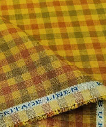 Burgoyne Men's 60 LEA Irish Linen Checks  Unstitched Shirting Fabric (Yellow)