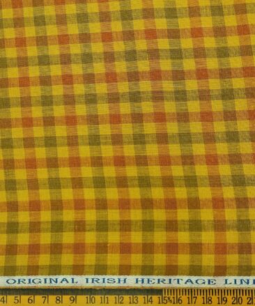 Burgoyne Men's 60 LEA Irish Linen Checks  Unstitched Shirting Fabric (Yellow)