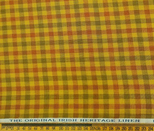 Burgoyne Men's 60 LEA Irish Linen Checks  Unstitched Shirting Fabric (Yellow)