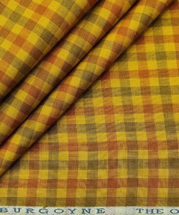 Burgoyne Men's 60 LEA Irish Linen Checks  Unstitched Shirting Fabric (Yellow)