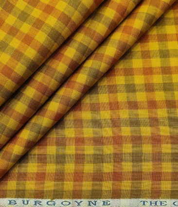 Burgoyne Men's 60 LEA Irish Linen Checks  Unstitched Shirting Fabric (Yellow)