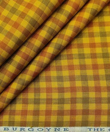 Burgoyne Men's 60 LEA Irish Linen Checks  Unstitched Shirting Fabric (Yellow)