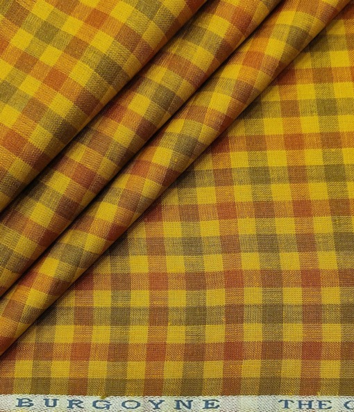 Burgoyne Men's 60 LEA Irish Linen Checks  Unstitched Shirting Fabric (Yellow)