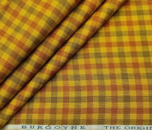 Burgoyne Men's 60 LEA Irish Linen Checks  Unstitched Shirting Fabric (Yellow)