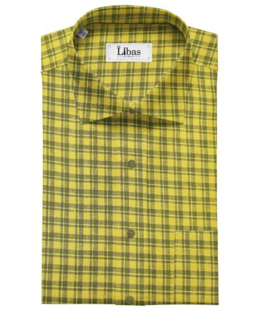 Burgoyne Men's 60 LEA Irish Linen Checks  Unstitched Shirting Fabric (Yellow & Green)