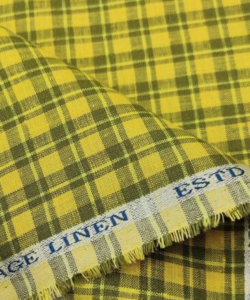 Burgoyne Men's 60 LEA Irish Linen Checks  Unstitched Shirting Fabric (Yellow & Green)