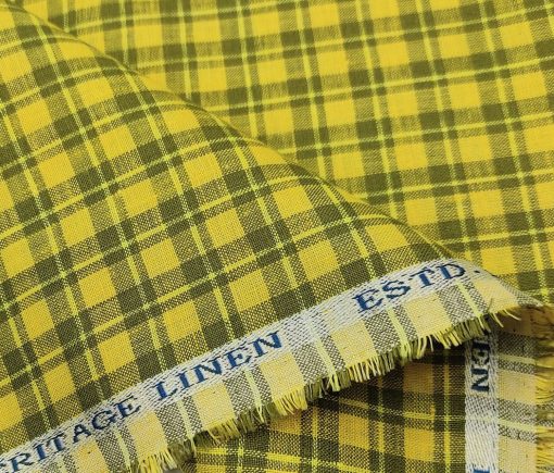 Burgoyne Men's 60 LEA Irish Linen Checks  Unstitched Shirting Fabric (Yellow & Green)