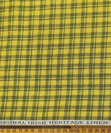 Burgoyne Men's 60 LEA Irish Linen Checks  Unstitched Shirting Fabric (Yellow & Green)