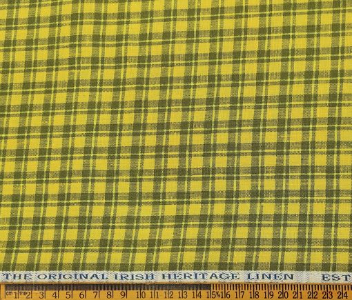 Burgoyne Men's 60 LEA Irish Linen Checks  Unstitched Shirting Fabric (Yellow & Green)