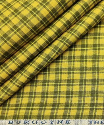 Burgoyne Men's 60 LEA Irish Linen Checks  Unstitched Shirting Fabric (Yellow & Green)