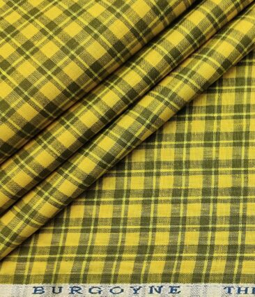 Burgoyne Men's 60 LEA Irish Linen Checks  Unstitched Shirting Fabric (Yellow & Green)