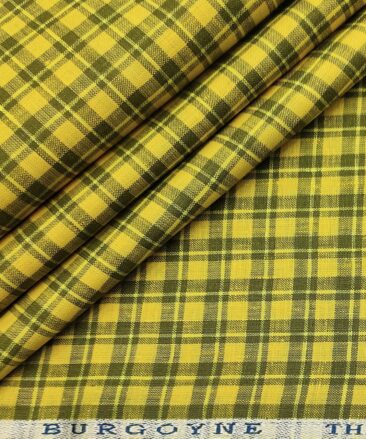 Burgoyne Men's 60 LEA Irish Linen Checks  Unstitched Shirting Fabric (Yellow & Green)