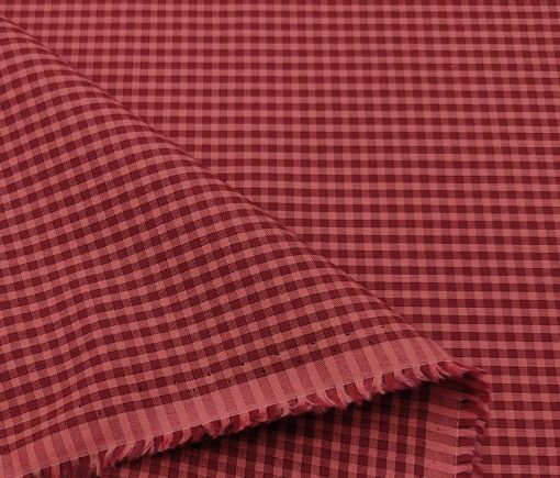 Exquisite Men's Cotton Checks  Unstitched Shirting Fabric (Maroon Red)