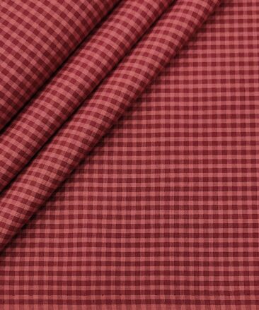 Exquisite Men's Cotton Checks  Unstitched Shirting Fabric (Maroon Red)