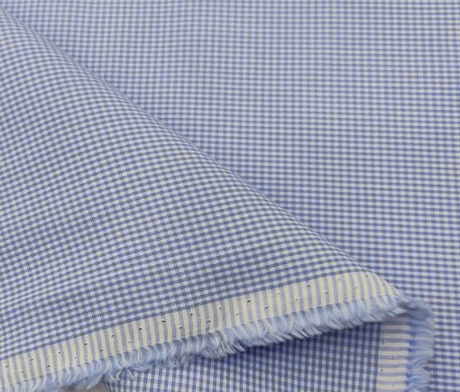 Exquisite Men's Cotton Checks  Unstitched Shirting Fabric (Sky Blue)