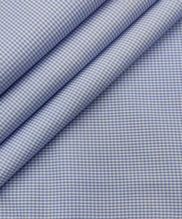 Exquisite Men's Cotton Checks  Unstitched Shirting Fabric (Sky Blue)