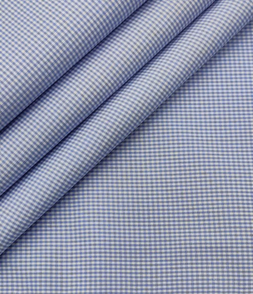 Exquisite Men's Cotton Checks  Unstitched Shirting Fabric (Sky Blue)