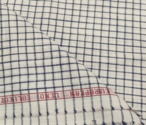 F.M. Hammerle Men's Cotton Checks  Unstitched Shirting Fabric (White)