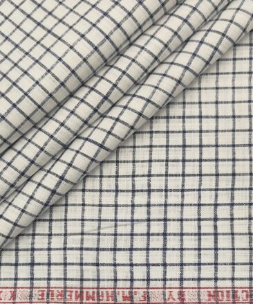 F.M. Hammerle Men's Cotton Checks  Unstitched Shirting Fabric (White)