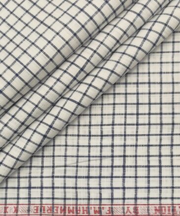 F.M. Hammerle Men's Cotton Checks  Unstitched Shirting Fabric (White)